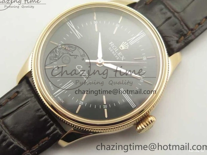 1222 Tailored Cellini Time 50509 RG MKF Best Edition Black Dial Roman Marker on Brown Leather Strap A3132 V 3406